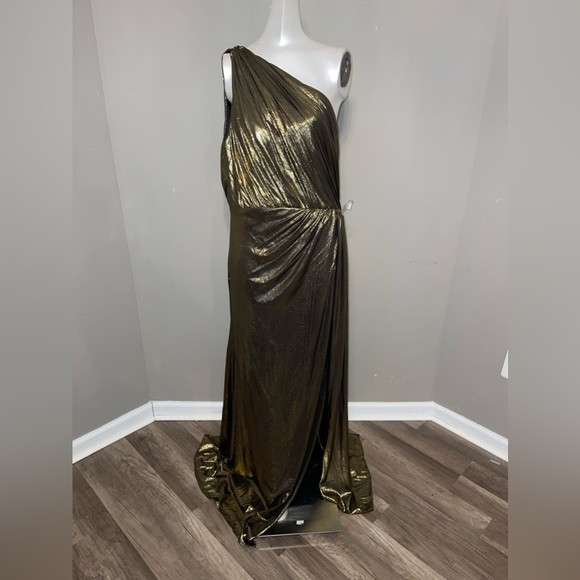 MAC DUGGAL METALLIC DRAPED ONE SHOULDER GRECIAN EVENING DRESS - Picture 8 of 15